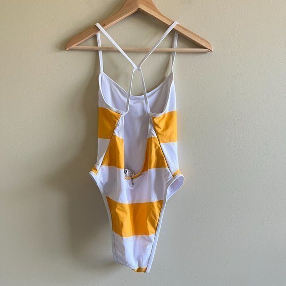 Forever 21 White and Yellow‎ Striped Swimsuit One Piece Womens Size M - Picture 5 of 5
